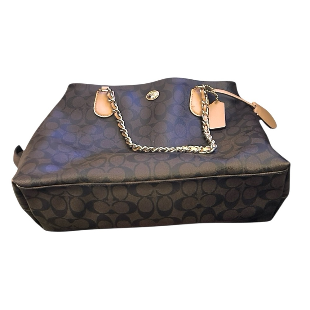 Coach Peyton Signature Chain Tote Brown Tan Canvas Gold Hardware - Picture 6 of 10